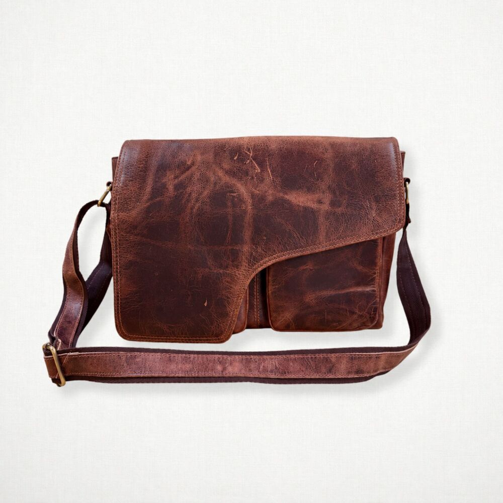 Kodiak Leather Buffalo Messenger Dark Walnut Brown Water Buffalo Laptop Bag